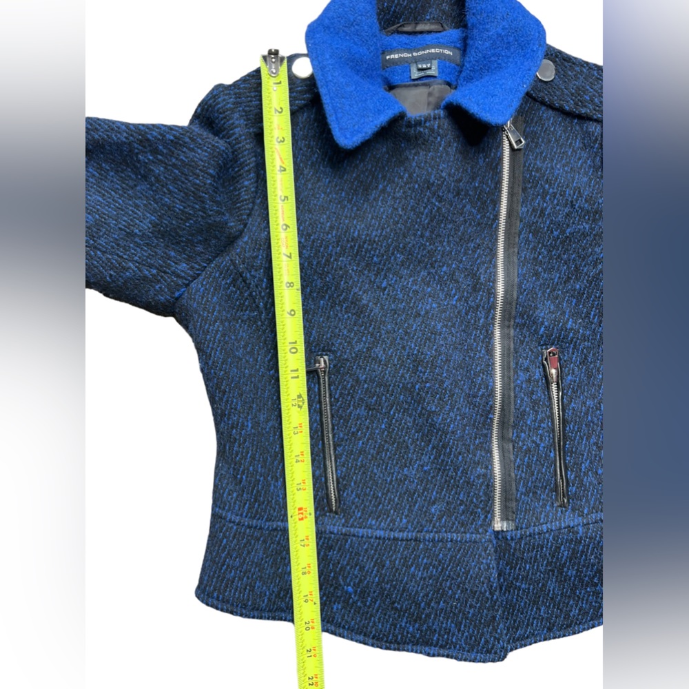French Connection Electric Blue Wool Blend Motor Biker Jacket Size 6 - Picture 11 of 14